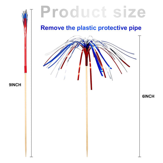 100 Pcs 4th of July Cocktail Picks, Red White Blue Firework Bamboo Toothpicks for Appetizers & Party