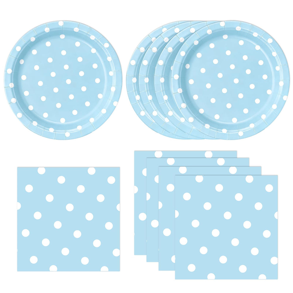 EVYIENEN 50PCS Blue Polka Dot Paper Plates and Napkins Party Supplies, Blue and White Party Plates and Napkins Tableware Set for Birthday Bridal & Baby Shower Wedding Party Decoration