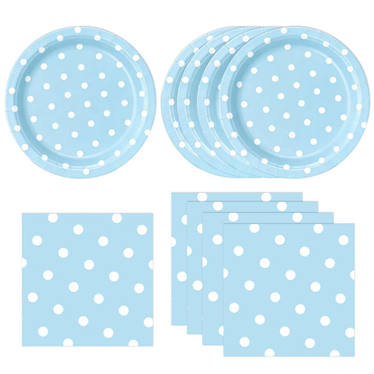 EVYIENEN 50PCS Blue Polka Dot Paper Plates and Napkins Party Supplies, Blue and White Party Plates and Napkins Tableware Set for Birthday Bridal & Baby Shower Wedding Party Decoration