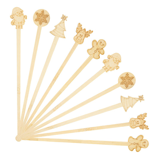 50PCS Bamboo Coffee Stirrers, 7 inch Biodegradable Disposable Christmas Coffee stirrers for Coffee Milk Christmas New Year Office Hot Chocolate Bar Supplies