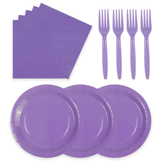 75Pcs Purple Paper Plates and Napkins Party Supplies Set,Purple Disposable Plates Party Supplies Includes Paper Napkins Forks Decorations for Birthday,Halloween,Christmas,Pumpkin,Fall,Serves 25