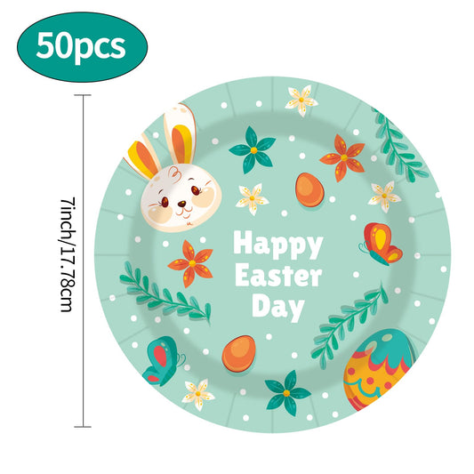 50Pcs Happy Easter Paper Plates, 7 Inch Green Bunny and Egg Dessert Plates for Spring and Easter Party