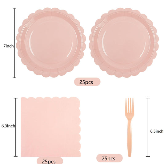 75 Pcs Pale Blue Scalloped Paper Plates, Napkins & Forks Set – Disposable Tableware for Baby Shower, Bridal Shower & Weddings, Serves 25 (7 Inch)
