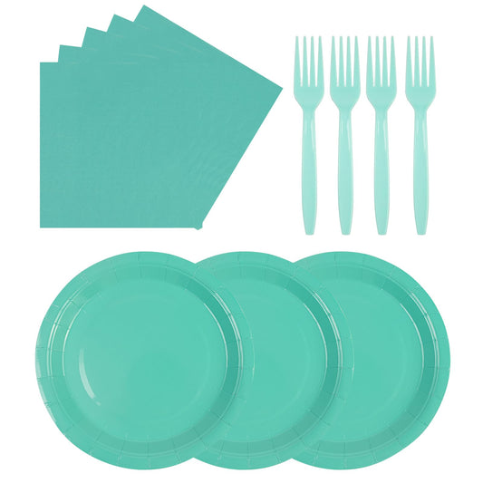 75Pcs Green Paper Plates and Napkins Party Supplies Set,Green Disposable Plates Party Supplies Includes Paper Napkins Forks Decorations for Birthday,Wedding,Christmas,Serves 25