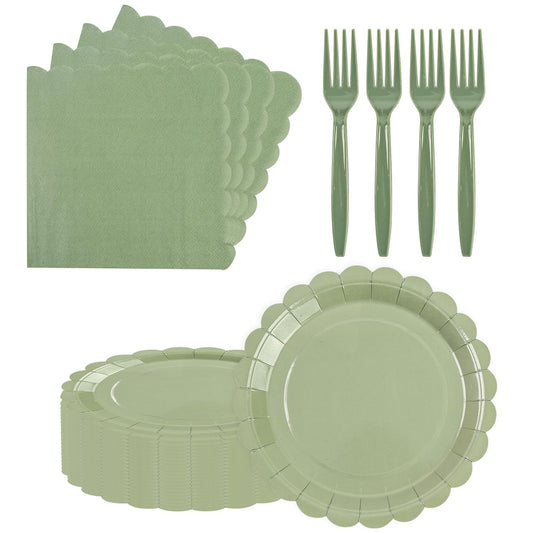 75 Pcs Pale Blue Scalloped Paper Plates, Napkins & Forks Set – Disposable Tableware for Baby Shower, Bridal Shower & Weddings, Serves 25 (9 Inch)