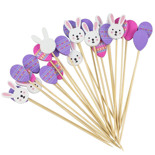 100Pcs Easter Bunny Cocktail Picks, 4.7 Inch Handmade Bamboo Sticks for Appetizers, Charcuterie and Easter Party Decorations
