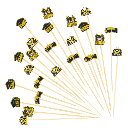 120Pcs Graduation Cocktail Picks,4.7inch Bachelor Hat Cocktail Toothpicks Bamboo Appetizers Food Picks for Graduation Party Supplies