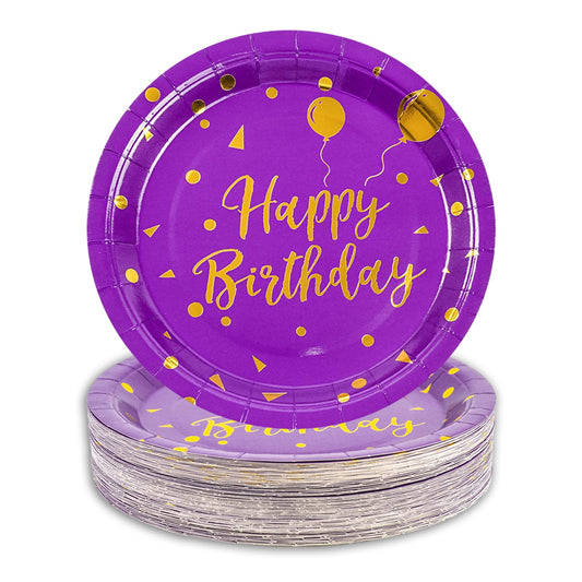 50 Pcs Purple and Gold Paper Plates,9 inch Halloween Paper Plates Disposable Happy Birthday Dessert Cake Plate Party Supplies for Halloween Fall Thanksgiving Birthday Wedding Party Decorations