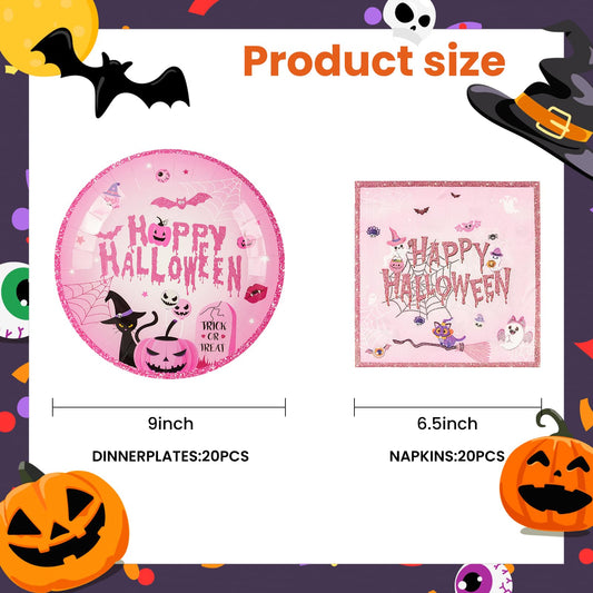 EVYIENEN 40pcs Halloween Paper Plates and Napkins, Halloween Party Supplies Disposable Napkins Set Disposable Plates Haunted House Design Dinnerware Tableware for Birthday Party Serves 20