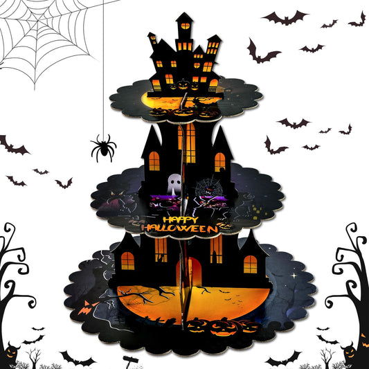 3 Tier Halloween Cupcake Stand, Cardboard Dessert Tower Holder for Horror Theme Party Table Decorations, Purple