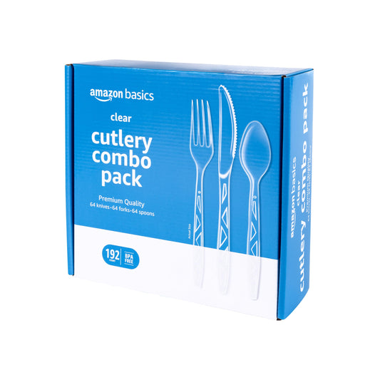Amazon Basics Disposable Clear Plastic Cutlery Set, Premium Quality