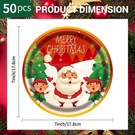 50 Pcs Disposable Christmas Paper Plates, 7 Inch Merry Christmas Dessert Plates