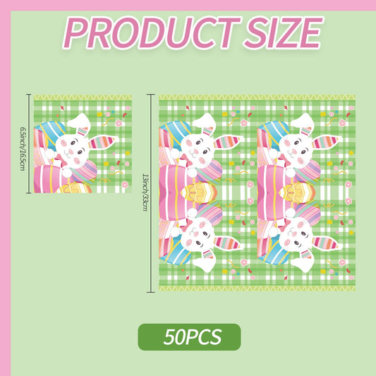 50pcs Happy Easter Napkins,Spring Bunny Eggs Bathroom Napkins Paper Hand Towels Rabbit Decorative Paper Napkins for Holiday Kitchen Party Dinner- 6.5 x 6.5 Inch