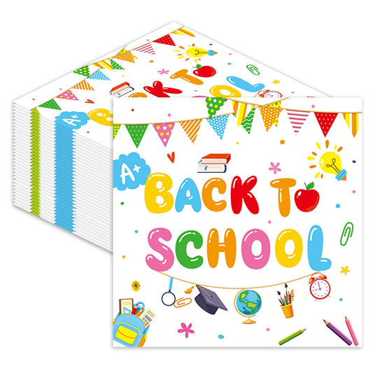 50 Pcs Back to School Paper Napkins,Disposable School Supplies Design Apples Pencil Notebook Beverage Dessert Napkin for Classroom, Teacher Appreciation, Kindergarten, First Day of School Decoration