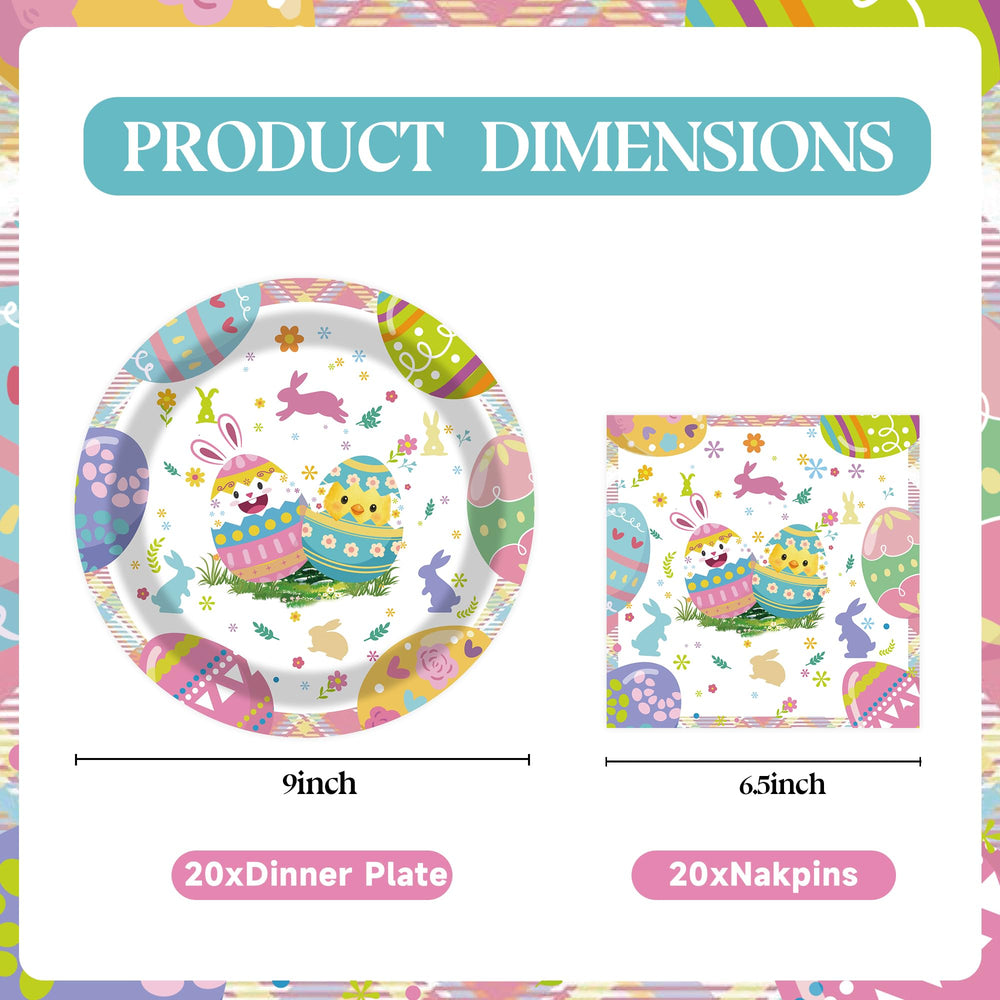 EVYIENEN 40Pcs Easter Paper Plates and Napkins Party Supplies - 9Inch Bunny Egg Plates and Napkins Disposable Dinner Tableware Set for Easter Spring Birthday Party Decorations, Serves 20 β image 2