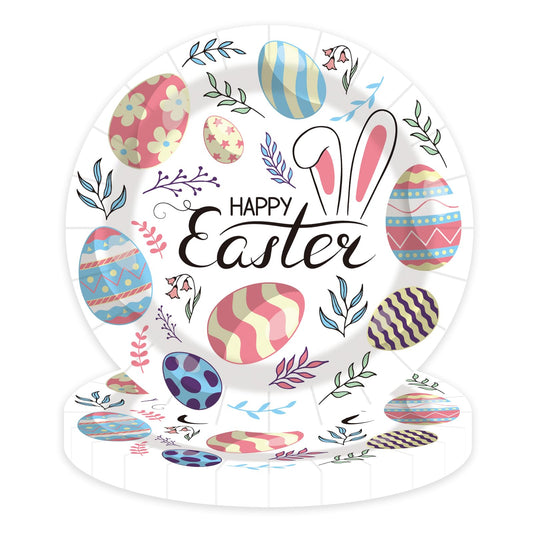 50PCS Happy Easter Bunny Paper Plates, 7-Inch Colorful Dessert Plates for Spring Parties & Table Decorations
