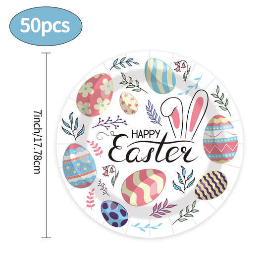 50PCS Happy Easter Bunny Paper Plates, 7-Inch Colorful Dessert Plates for Spring Parties & Table Decorations