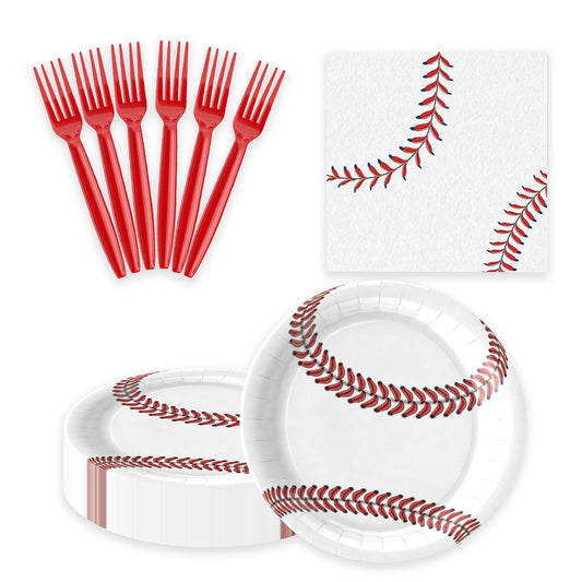 75Pcs Soccer Paper Plates and Napkins Party Supplies, 7 Inch Disposable Tableware Set with Forks, Sports Birthday Party Dinnerware, Serves 25 Guests