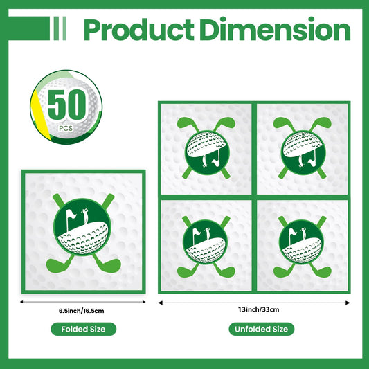 50 Pieces Golf Napkins,Disposable Golf Party Guest Cocktail Napkins for Birthday Party, Golf Theme Party Supplies-6.5 x 6.5 Inch