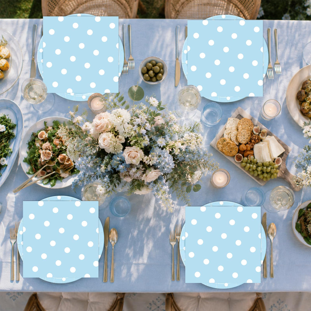 EVYIENEN 50PCS Blue Polka Dot Paper Plates and Napkins Party Supplies, Blue and White Party Plates and Napkins Tableware Set for Birthday Bridal & Baby Shower Wedding Party Decoration — image 7