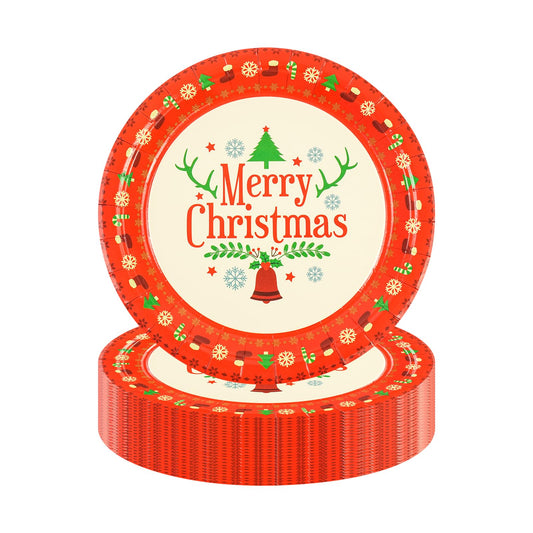 50Pack Christmas Paper Plates, 7 Inch Red Christmas Tree Dessert Plates for Xmas Holiday Party