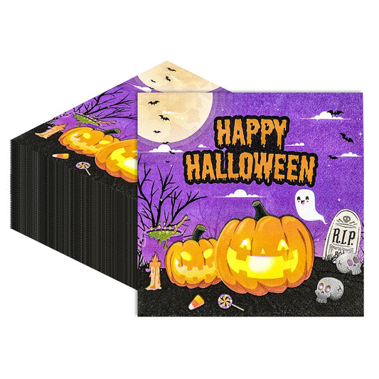 50 Pcs Halloween Napkins,13 x 13 Inch Pumpkin Ghosts Skeletons Disposable Luncheon Cocktail Napkins Party Supplies for Halloween Gifts Dinner Party Decoration