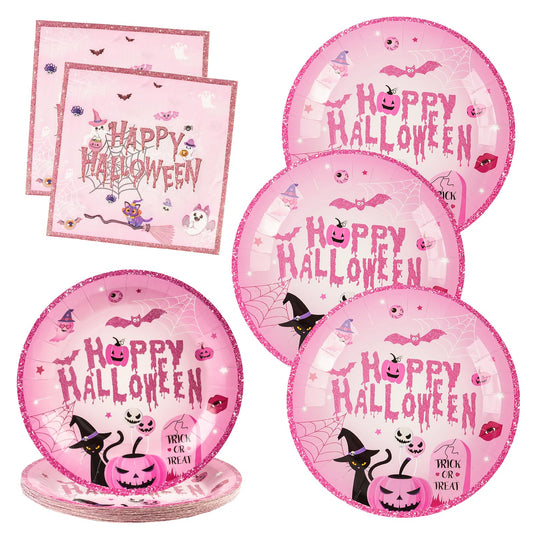 EVYIENEN 40pcs Halloween Paper Plates and Napkins, Halloween Party Supplies Disposable Napkins Set Disposable Plates Haunted House Design Dinnerware Tableware for Birthday Party Serves 20