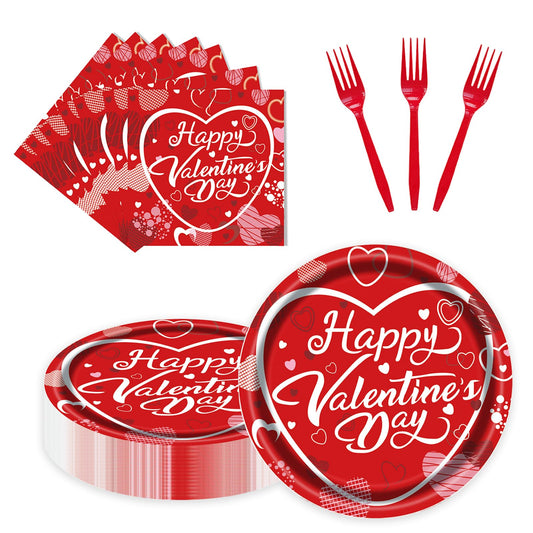 EVYIENEN 75 Pcs Valentine's Paper Plates and Napkins Party Supplies,Red Disposable Paper Plates Napkins and Forks Party Heart Tableware for Valentines Party Engagements Decorations-Serves 25