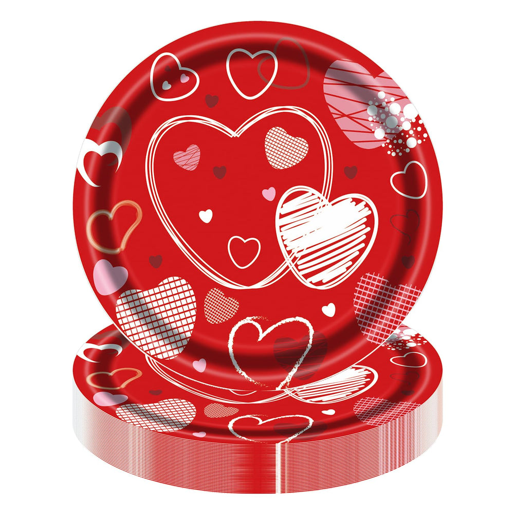 EVYIENEN 50 Pcs Valentine Paper Plates Party Supplies,7 Inch Dessert Plates Romantic Dinner Plates for Wedding Birthday Party Baby Shower Table Decor
