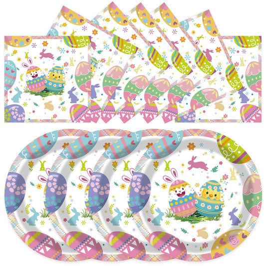 EVYIENEN 40Pcs Easter Paper Plates and Napkins Party Supplies - 9Inch Bunny Egg Plates and Napkins Disposable Dinner Tableware Set for Easter Spring Birthday Party Decorations, Serves 20