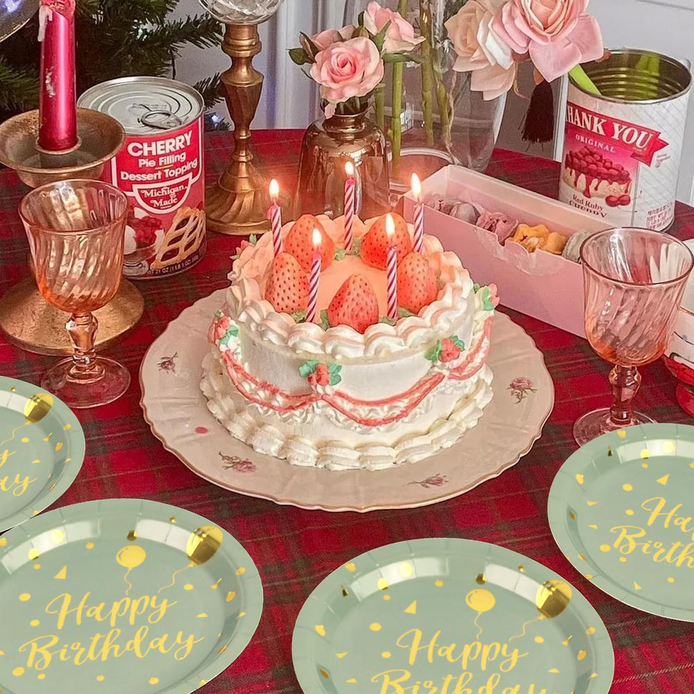 50 Pack Sage Green and Gold Happy Birthday Paper Plates, 7 inch Metallic Foil Polka Dots Disposable Dessert Party Supplies Plates for Graduation St Patricks Wedding Holiday Christma Party Decorations — image 6