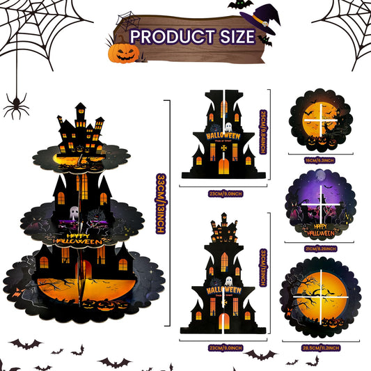 3 Tier Halloween Cupcake Stand, Cardboard Dessert Tower Holder for Horror Theme Party Table Decorations, Purple