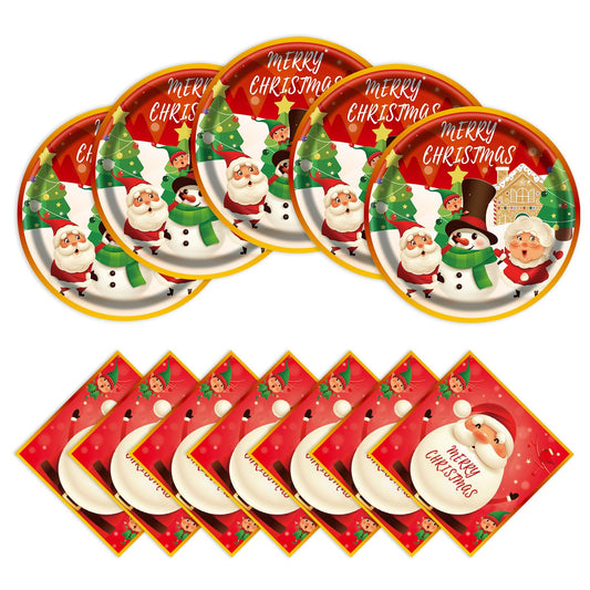 EVYIENEN 40pcs Christmas Paper Plates and Napkins Set, Christmas Party Supplies Disposable Holiday Santa Claus Tableware for Merry Xmas Winter Holiday Theme Party Decor,Serves 20