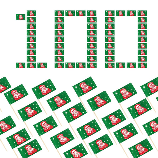 100Pcs Christmas Cocktail Picks, Mini Wood Toothpicks with Flags for Appetizers, Fruit and Cake Party Decoration