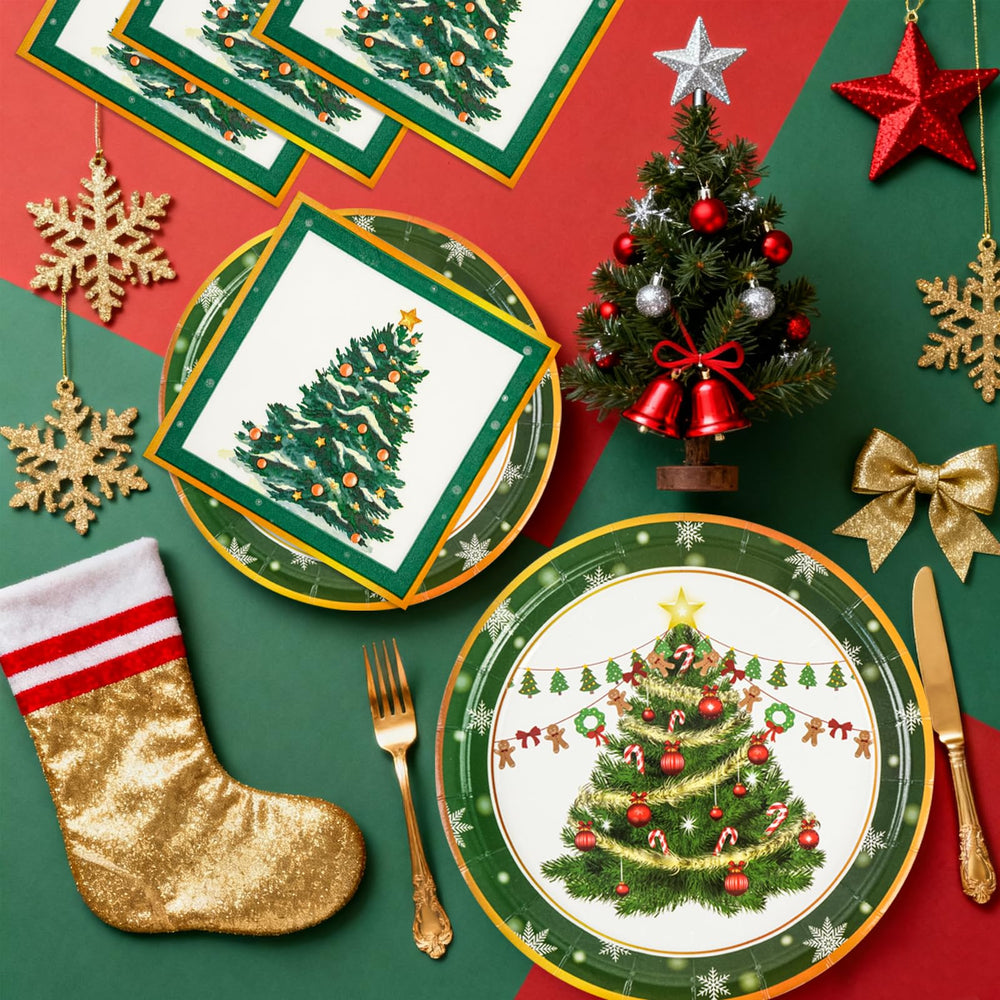 EVYIENEN 150 Pcs Christmas Plates and Napkins,Christmas Tree Party Supplies Merry Christma Disposable Paper Plates Napkins Dinnerware Set for Holiday Party Table Supplies — image 7
