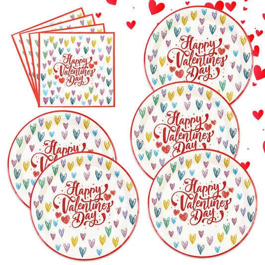 40Pcs Valentine's Day Plates and Napkins Set, 9 Inch Heart Patterned Dessert Plates for Valentine's Day and Birthday Party, Serves 20