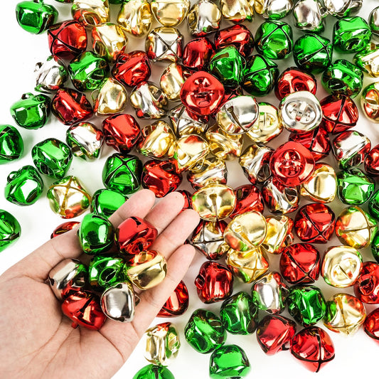 120Pcs Jingle Bells for Crafts 1Inch, 4 Color Mix DIY Bells for Christmas and Pet Decorations, Party and Home