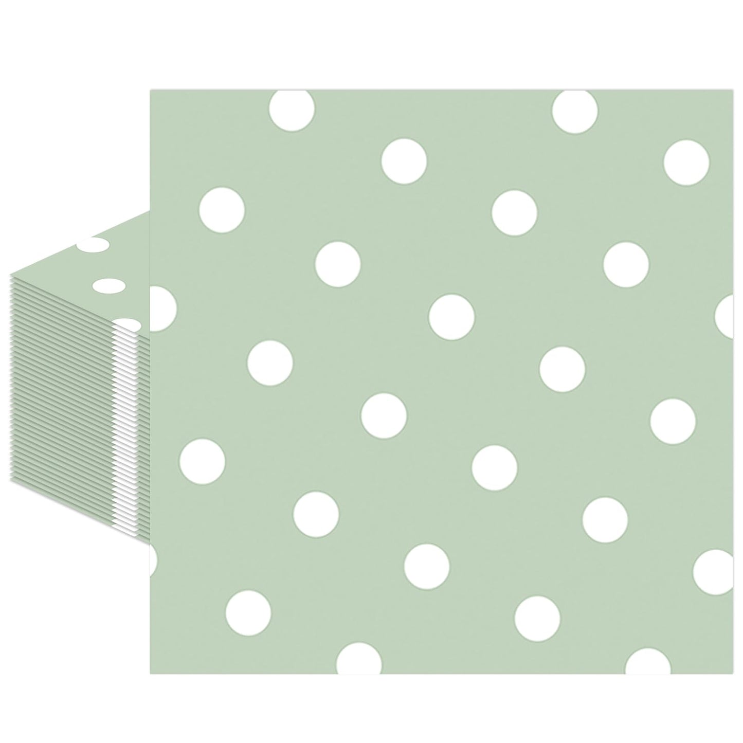 50pcs White Polka Dot Sage Green Napkins, Disposable 2-Ply Cocktail & Happy Birthday Napkins, Polka Dot Party Decorations for Wedding Baby Shower Birthday Bridal Party