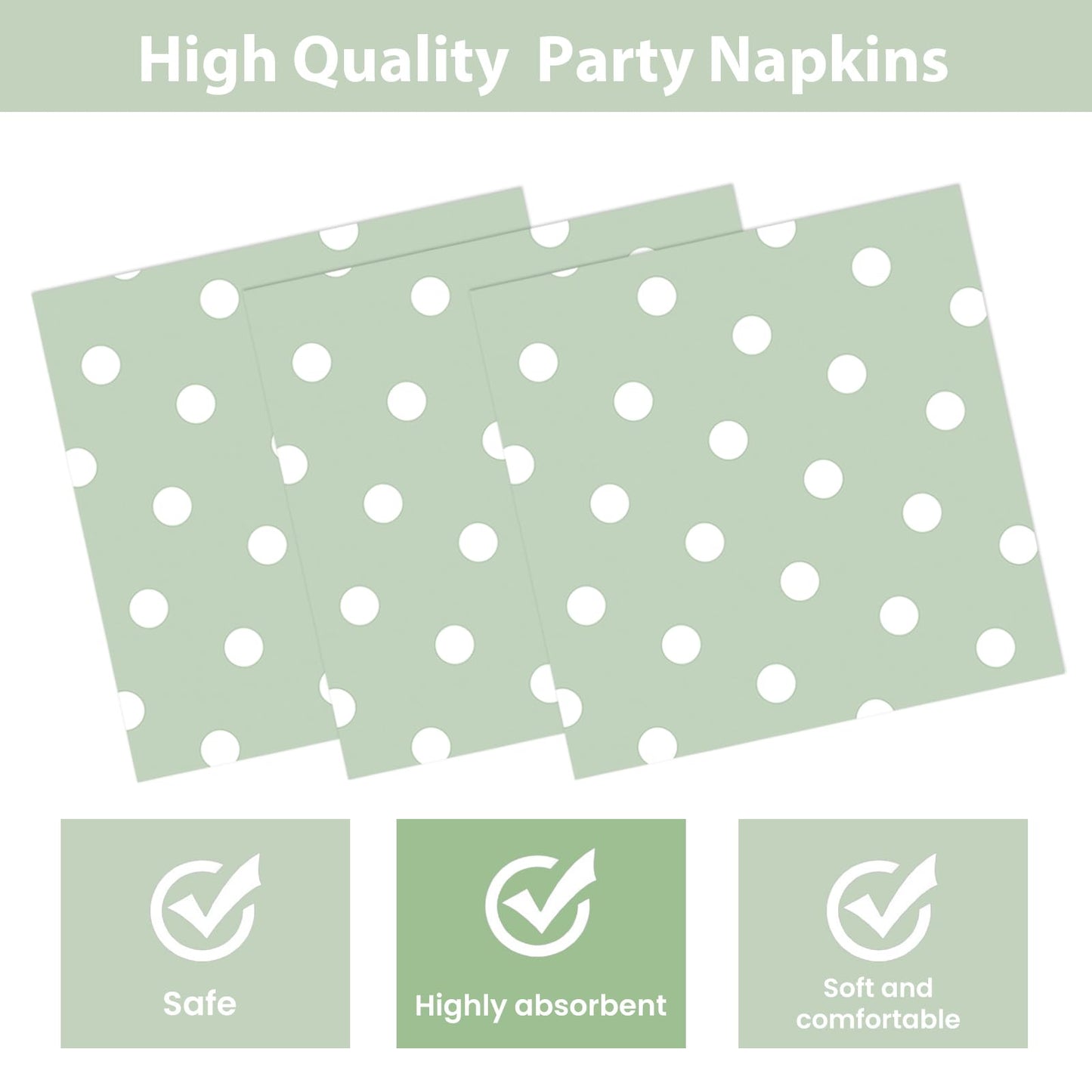 EVYIENEN 50PCS Sage Green Polka Dot Paper Plates and Napkins Party Supplies, Green and White Party Plates and Napkins Tableware Set for Birthday Bridal & Baby Shower Wedding Party Decoration