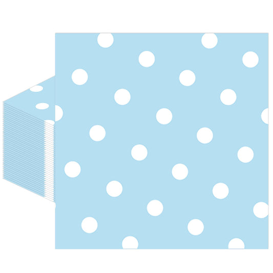 50pcs White Polka Dot Blue Napkins, Disposable 2-Ply Cocktail & Happy Birthday Napkins, Polka Dot Party Decorations for Wedding Baby Shower Birthday Bridal Party