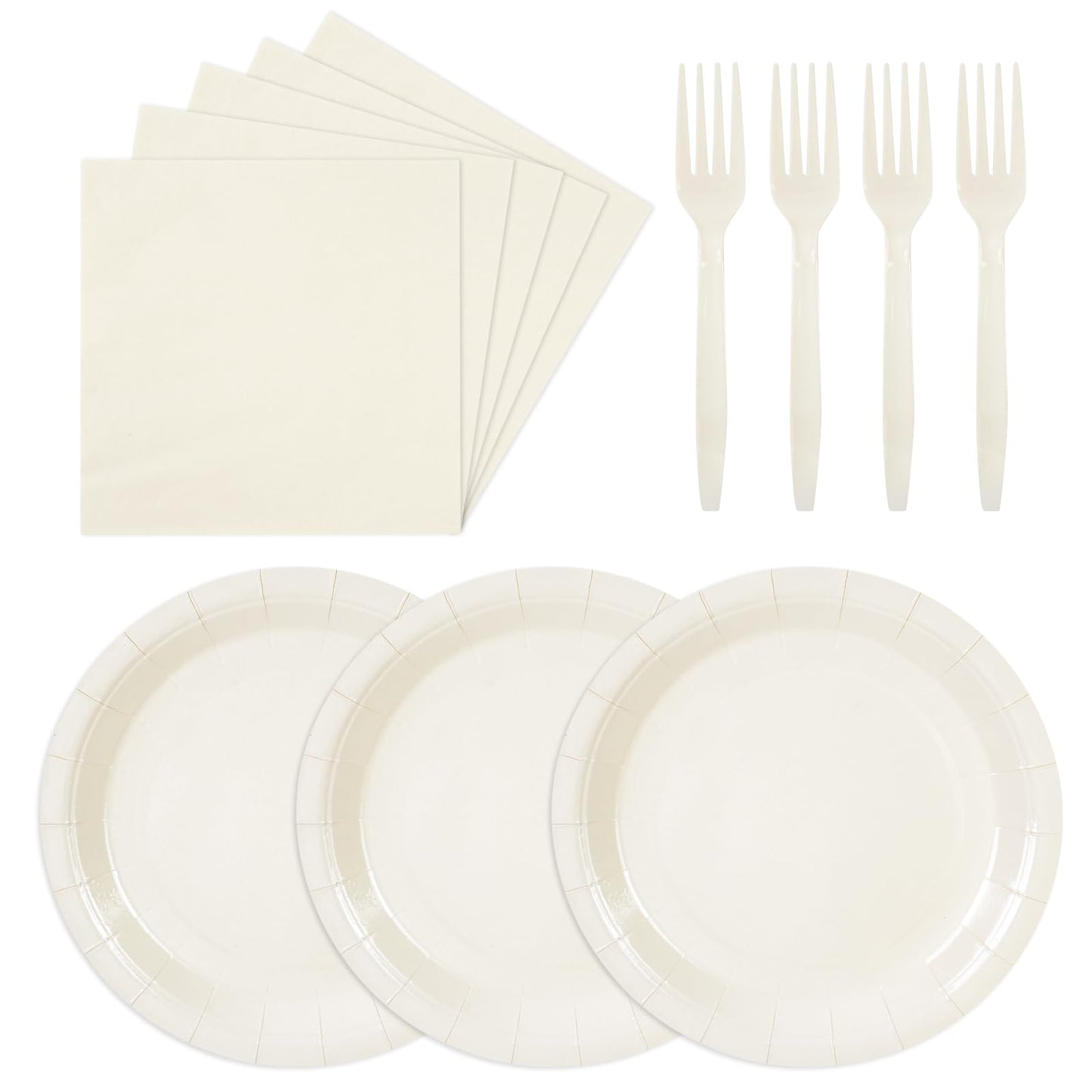75PCS Paper Plates and Napkins Set, Lvory White Party Supplies Disposable Dinnerware Includes Paper Plates Napkins Forks Decorations for Birthday,Weddings
