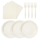 75PCS Paper Plates and Napkins Set, Lvory White Party Supplies Disposable Dinnerware Includes Paper Plates Napkins Forks Decorations for Birthday,Weddings