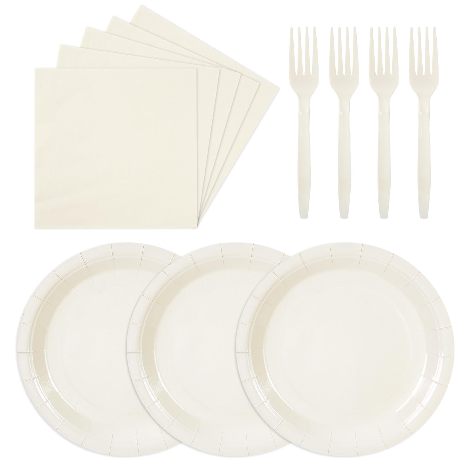 75PCS Paper Plates and Napkins Set, Lvory White Party Supplies Disposable Dinnerware Includes Paper Plates Napkins Forks Decorations for Birthday,Weddings