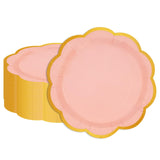 EVYIENEN 50 Pcs Pink Paper Plates,7 Inches Gold Foil Disposable Scalloped Paper Party Plates for Cake Dessert Halloween Fall Thanksgiving Birthday Wedding Baby Shower Party Decorations