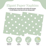 50pcs White Polka Dot Sage Green Napkins, Disposable 2-Ply Cocktail & Happy Birthday Napkins, Polka Dot Party Decorations for Wedding Baby Shower Birthday Bridal Party