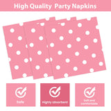 EVYIENEN 50PCS Pink Polka Dot Paper Plates and Napkins Party Supplies, Pink and White Party Plates and Napkins Tableware Set for Birthday Bridal & Baby Shower Wedding Party Decoration