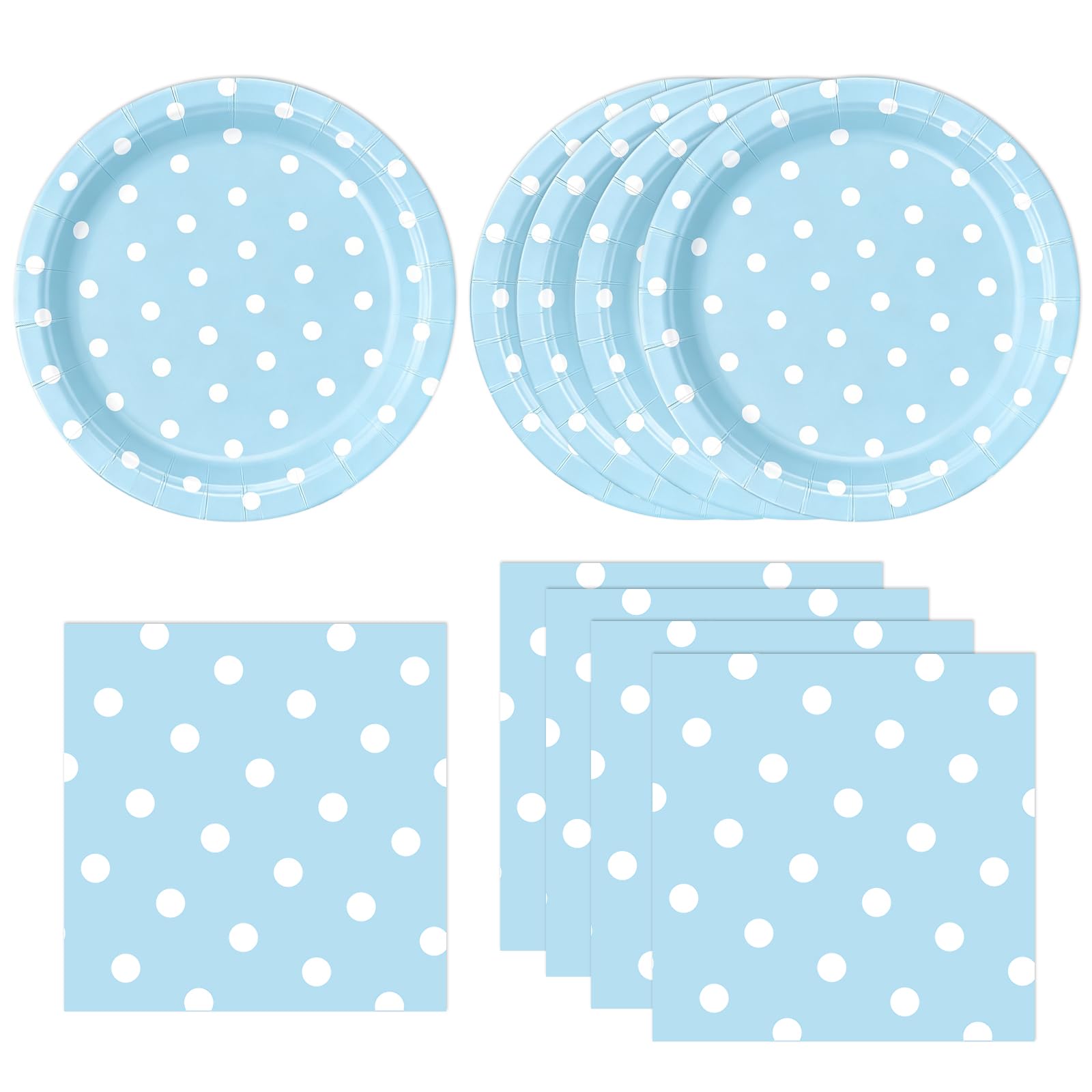 EVYIENEN 50PCS Blue Polka Dot Paper Plates and Napkins Party Supplies, Blue and White Party Plates and Napkins Tableware Set for Birthday Bridal & Baby Shower Wedding Party Decoration