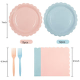 EVYIENEN 75Pcs Pink Blue Paper Plates and Napkins,25 Guest Pink and Blue Scalloped Paper Tableware Forks Disposable Dinnerwaret Kit for Baby Shower Bridal Wedding Birthday Party New Year Decorations