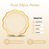 50 Pcs Yellow Scalloped Paper Plates – 9 Inch Gold Foil Party Plates for Birthdays, Weddings & Baby Showers