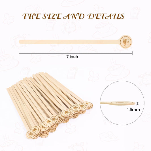 100Pcs Wooden Coffee Stirrers, 7 Inch Disposable Birch Wood Stir Sticks with Round Ends for Coffee, Cocktails, Milk and Tea